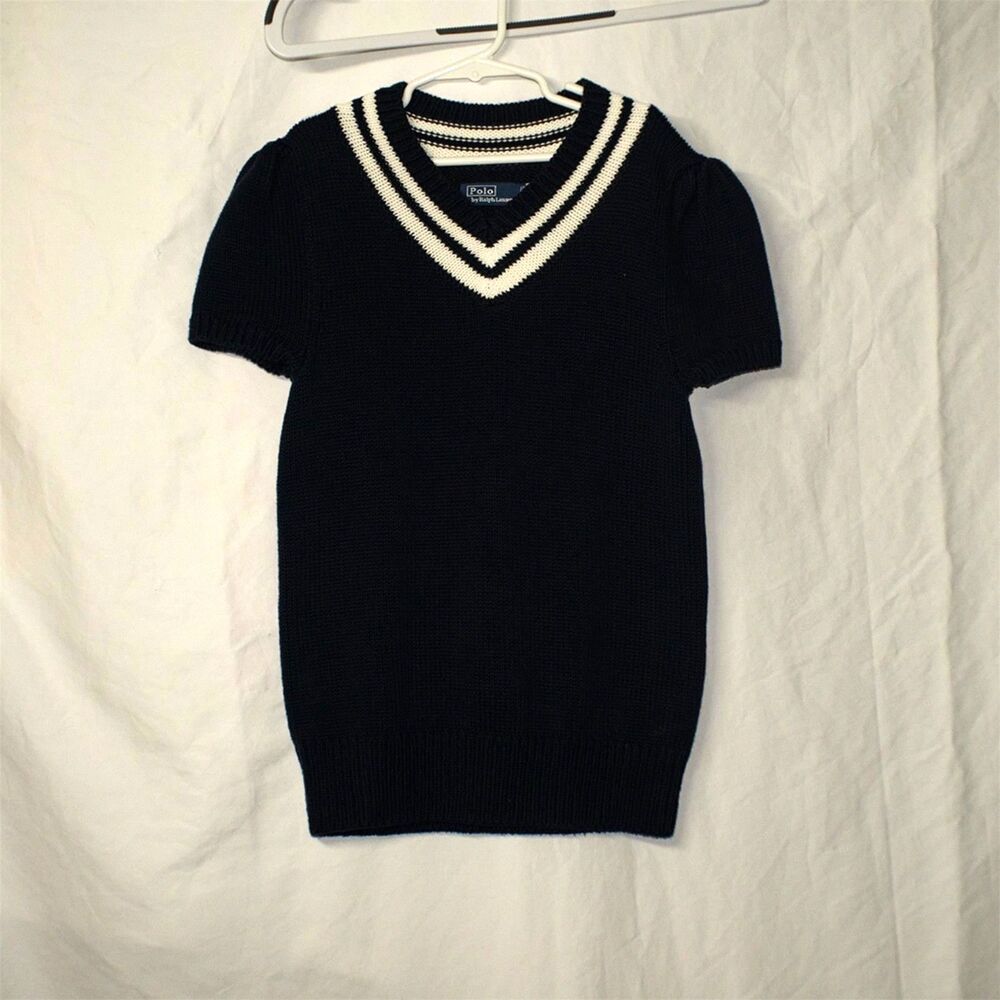 Ralph Lauren Short-sleeve Cotton Cricket Navy Sweater Size XS